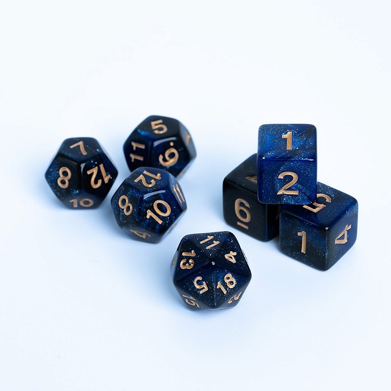 Conjunto de 7 dados Viper - Guildas Controle Sombrio - Preto e Azul 7uni