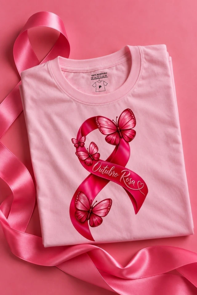 T-shirt Laço Esperança - Rosa