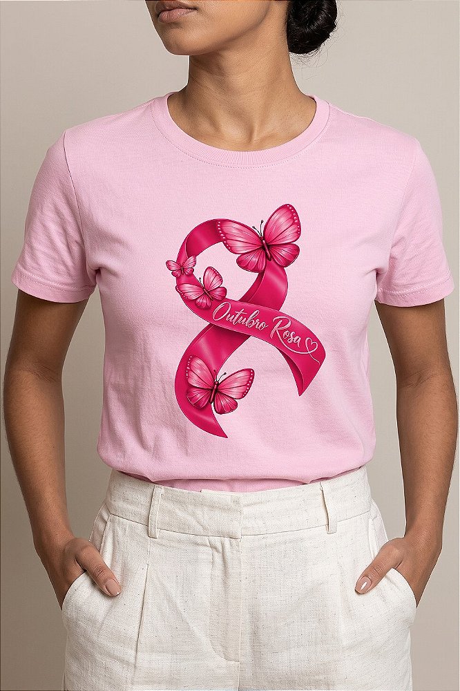 T-shirt Laço Esperança - Rosa