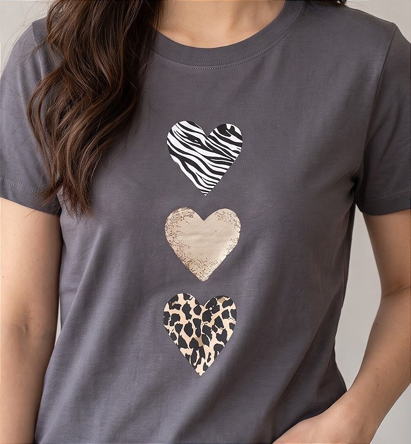 T-shirt Corações animal print