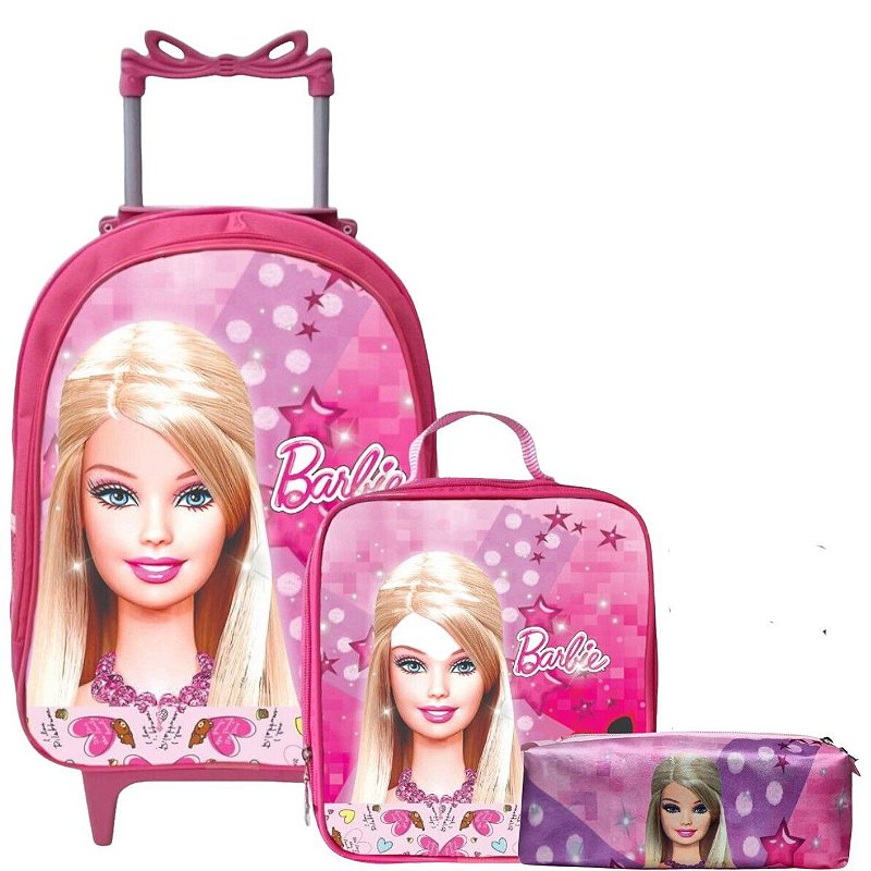 Kit Mochila Rodinhas + Lancheira + Estojo Barbie
