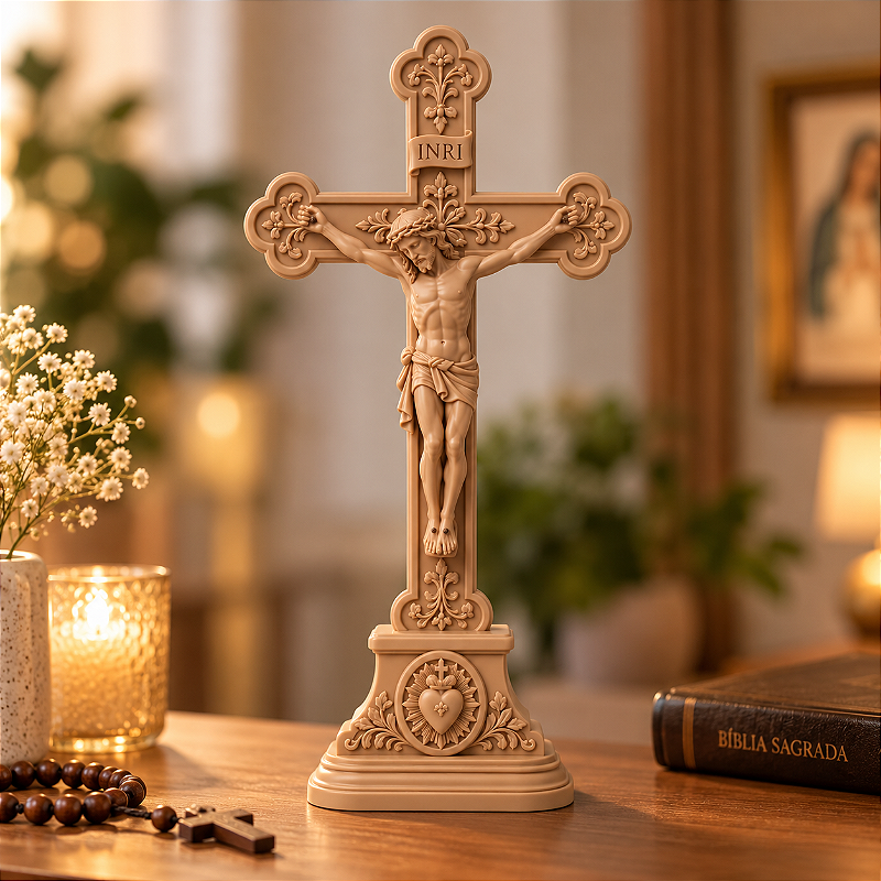 Crucifixo de Mesa Jesus Cristo Católico para Altar e Oratório