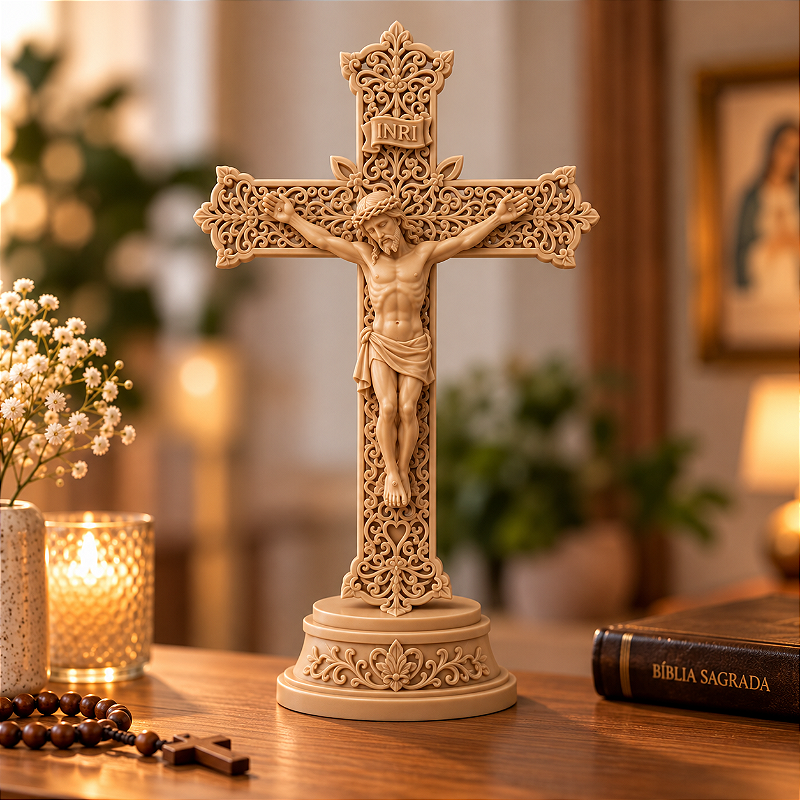 Crucifixo de Mesa Jesus Cristo Católico para Altar e Oratório