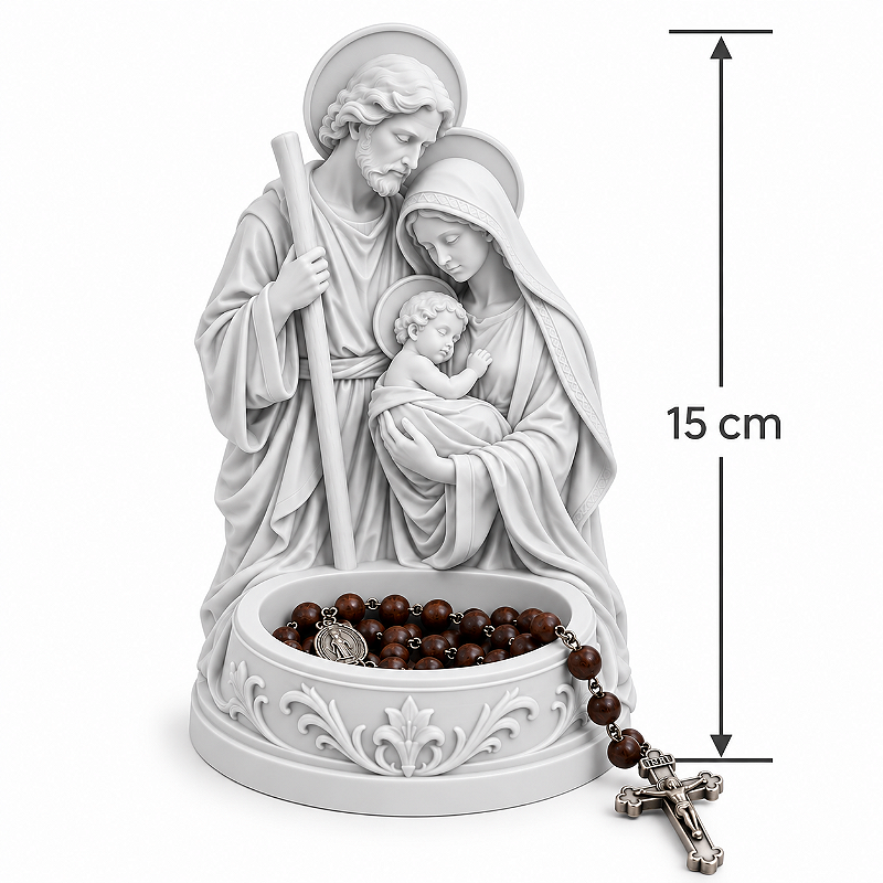 Porta Terço Sagrada Família Católico 15cm para Rosário e Oratório