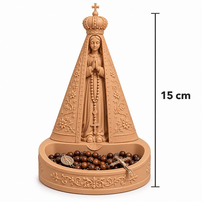 Porta Terços Nossa Senhora Aparecida 15cm – Imagem Católica para Rosário e Oratório