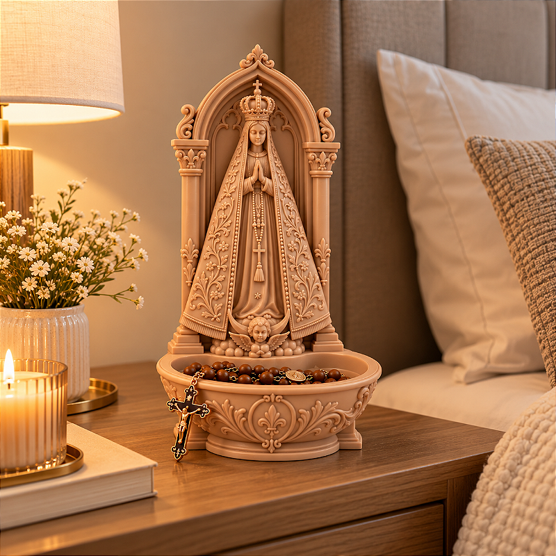 Kit Nossa Senhora Aparecida com Porta Terços e Vela Aromática – Presente Católico Religioso