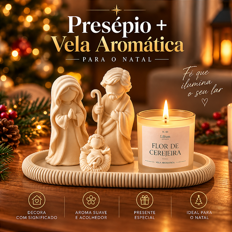 Kit Presépio Natalino Sagrada Família Vela Aromática