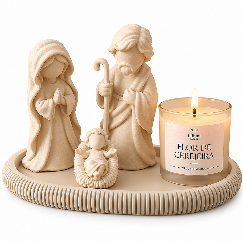 Kit Presépio Natalino Sagrada Família Vela Aromática