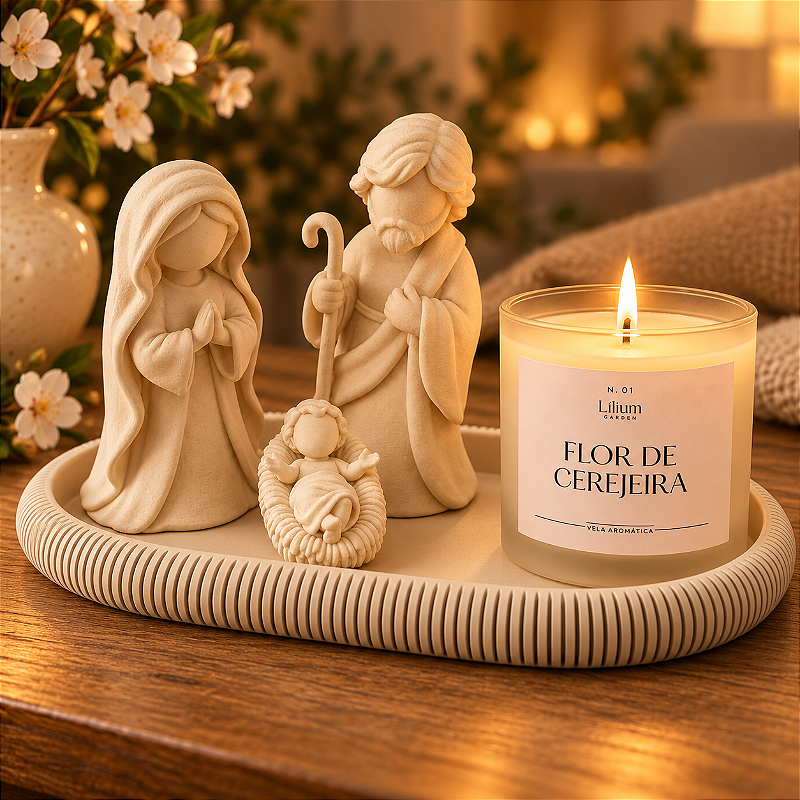 Kit Presépio Natalino Sagrada Família Vela Aromática