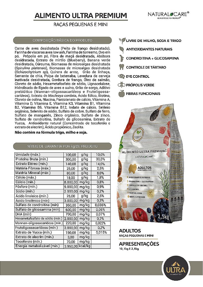 RAÇÃO NATURAL CARE ADULTOS