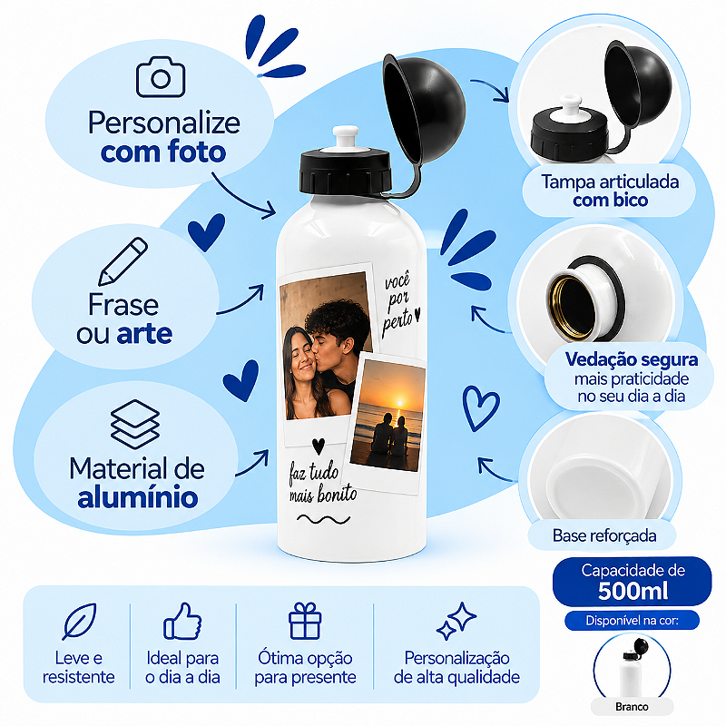 Squeeze de Alumínio Personalizado com Bico Duplo – 500ml