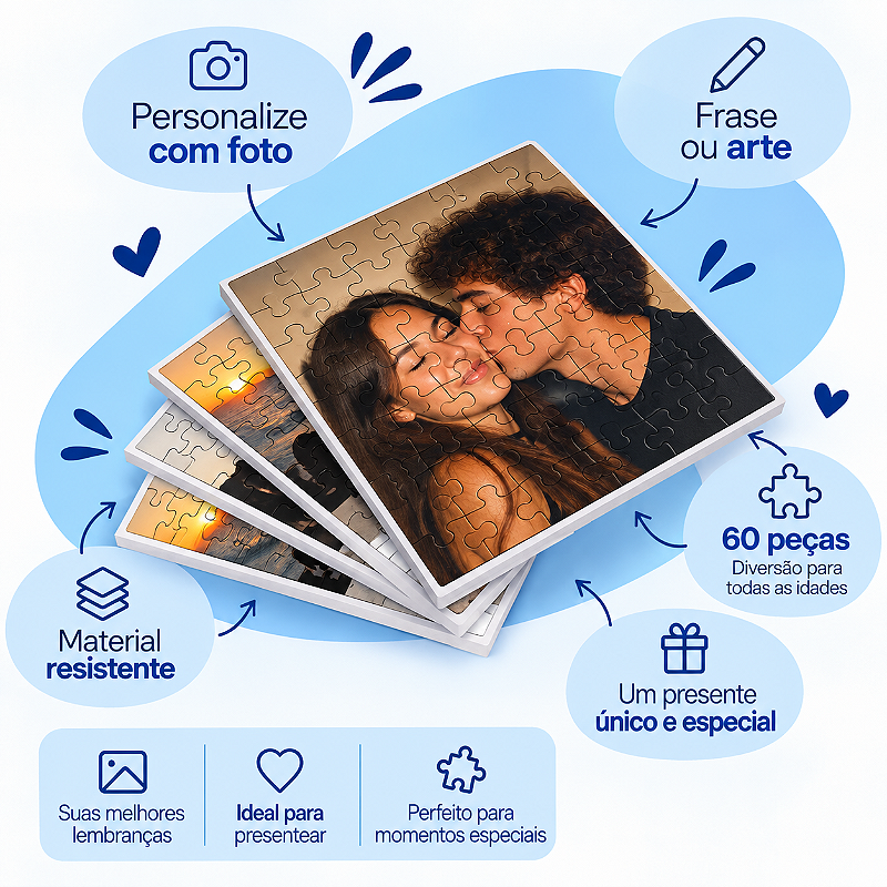Quebra-Cabeça Personalizado com Foto, Frase ou Arte – 60 Peças
