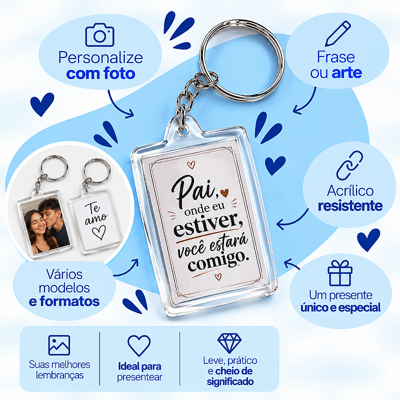 Chaveiro de Acrílico Personalizado com Foto, Frase ou Arte