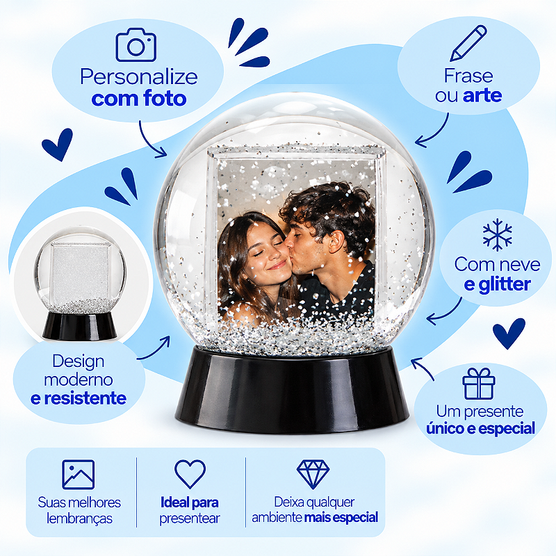 Globo de Neve Personalizado com Foto, Frase ou Arte