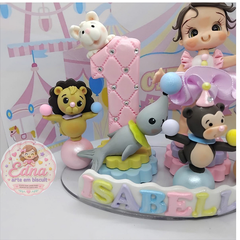 Topo de Bolo Personalizado Circo Rosa