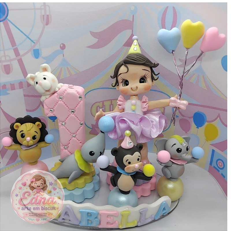 Topo de Bolo Personalizado Circo Rosa