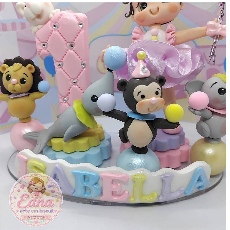 Topo de Bolo Personalizado Circo Rosa