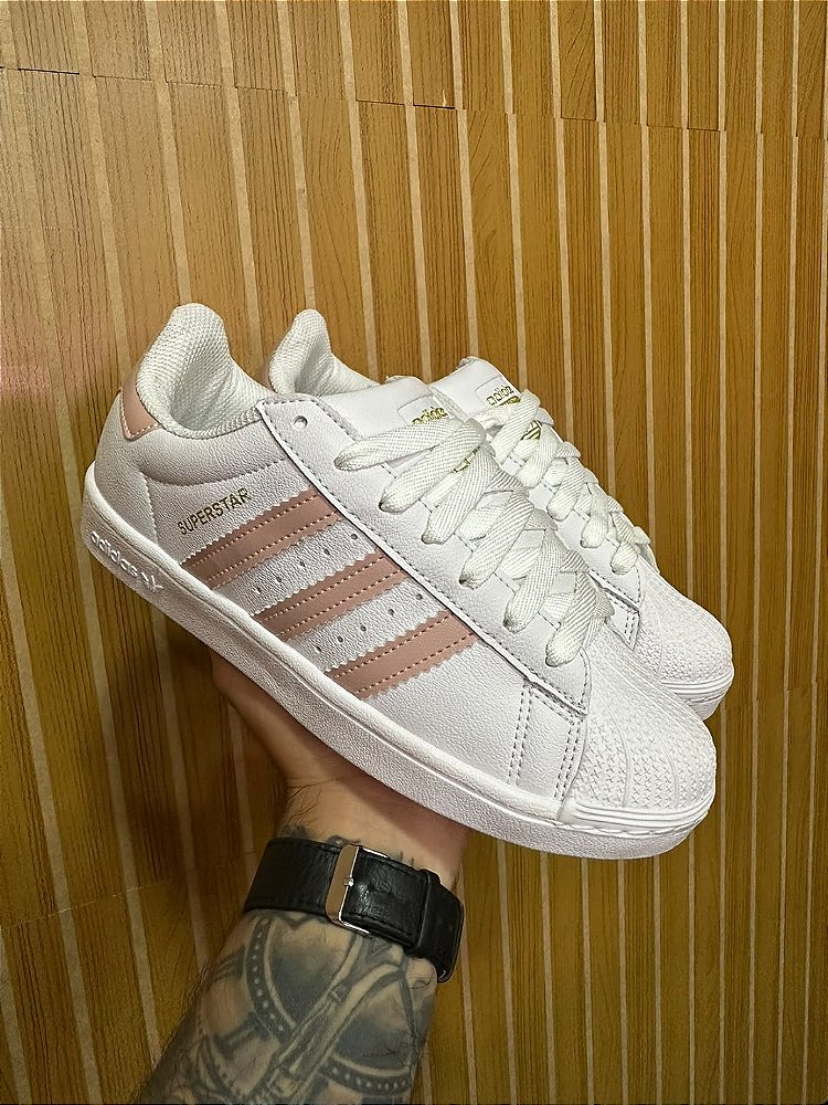 Tênis Adidas Superstar Branco/Rosa Premium
