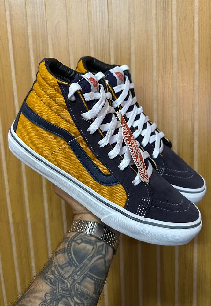 Tênis Vans Cano Longo Mostarda/Marinho Premium No Couro.