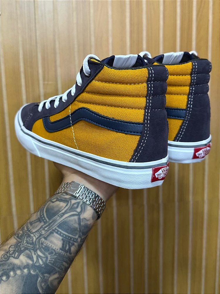 Tênis Vans Cano Longo Mostarda/Marinho Premium No Couro.