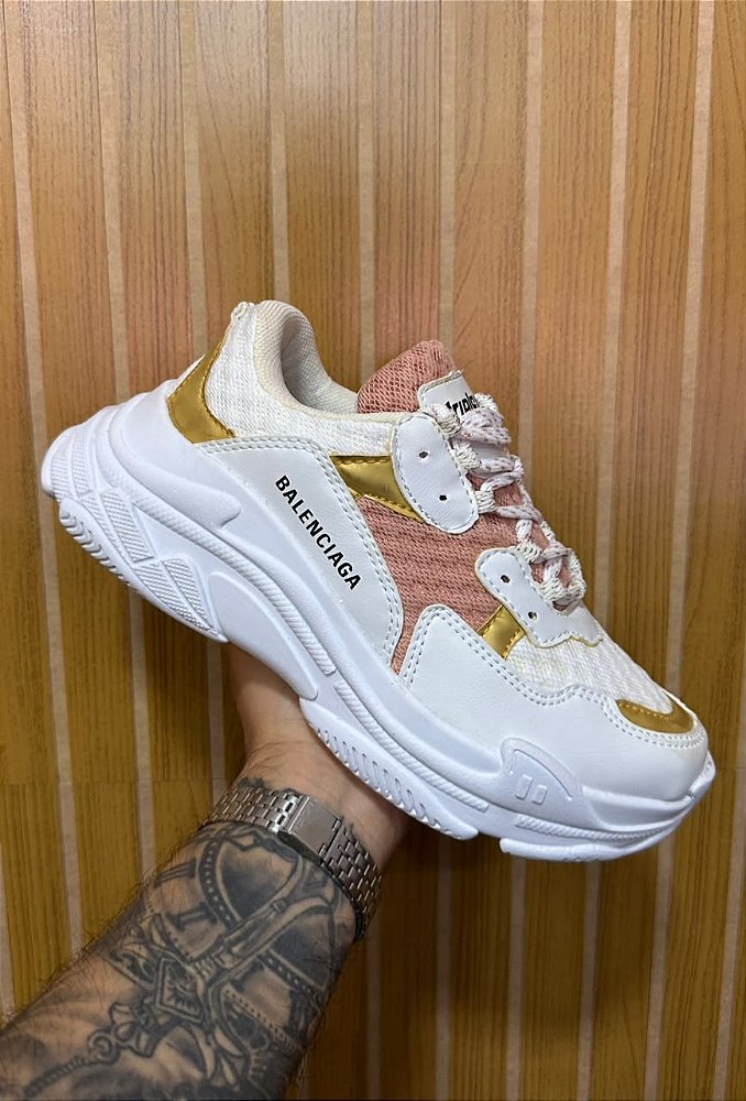 Tênis Balenciaga Branco/Rosê/ouro.