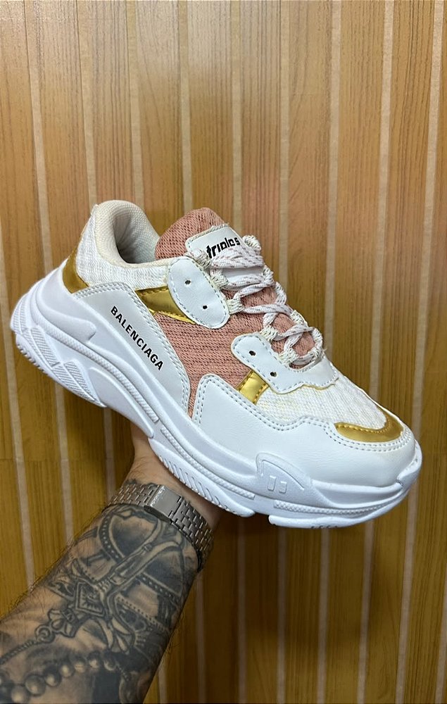 Tênis Balenciaga Branco/Rosê/ouro.