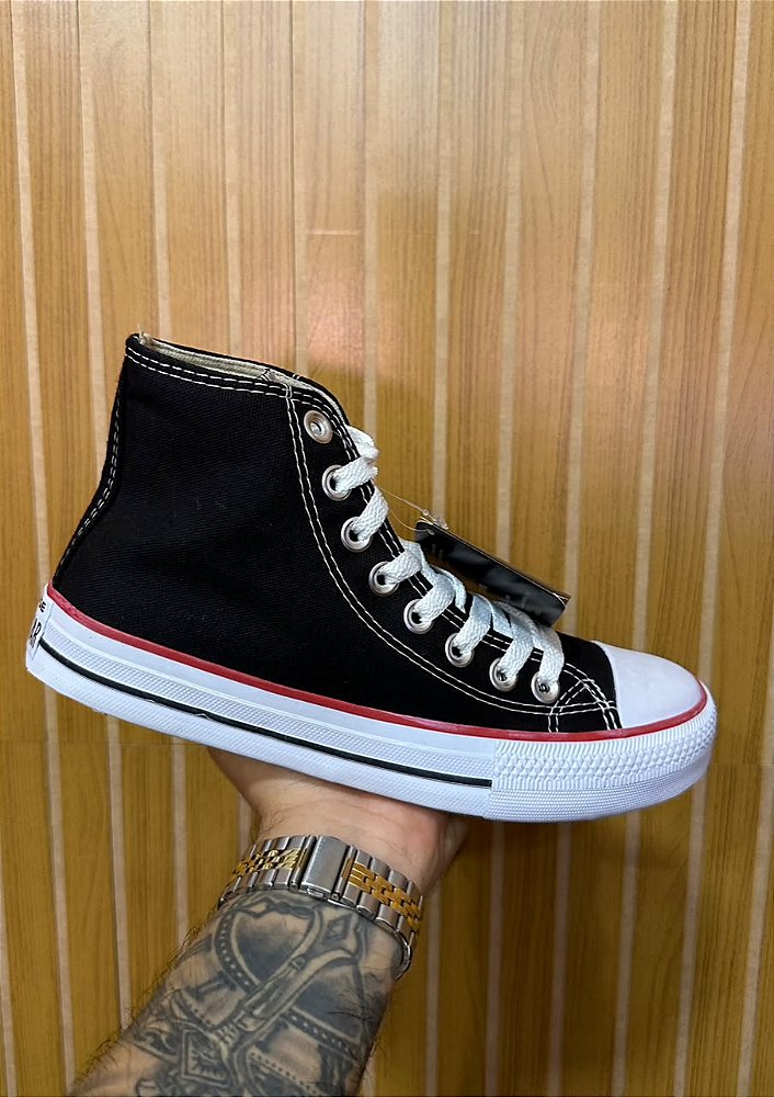 Tênis All Star Cano Longo Preto/Branco Premium.