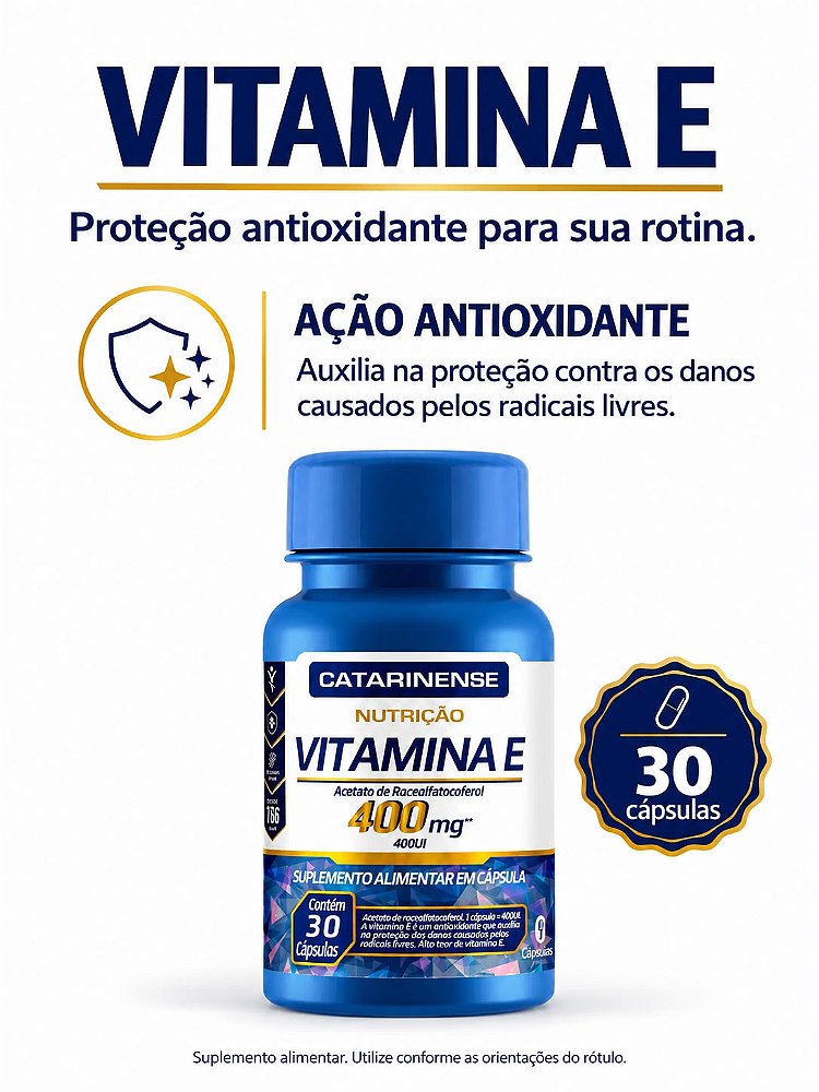 Vitamina E 400 UI Catarinense Nutrição 30 Cápsulas Antioxidante