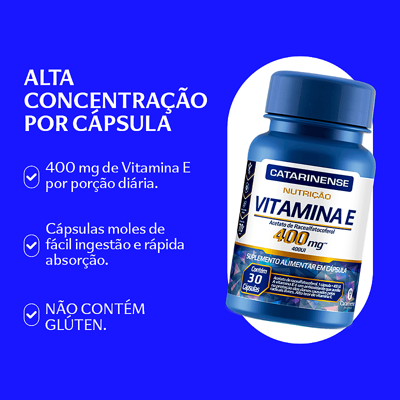 Vitamina E 400 UI Catarinense Nutrição 30 Cápsulas Antioxidante