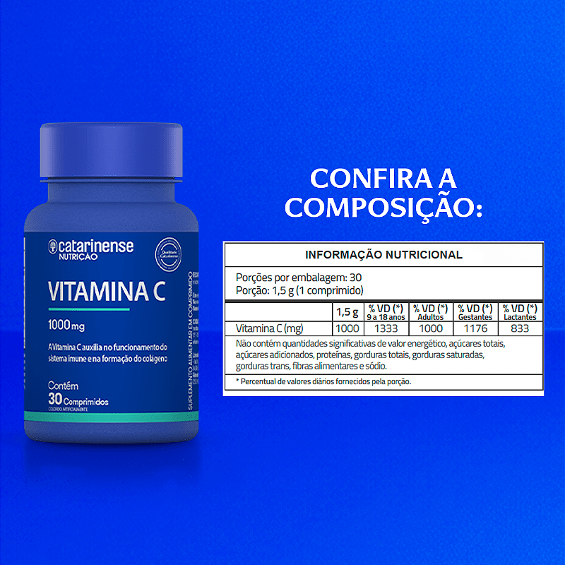 Vitamina C 1000mg Catarinense Nutrição 30 Comprimidos