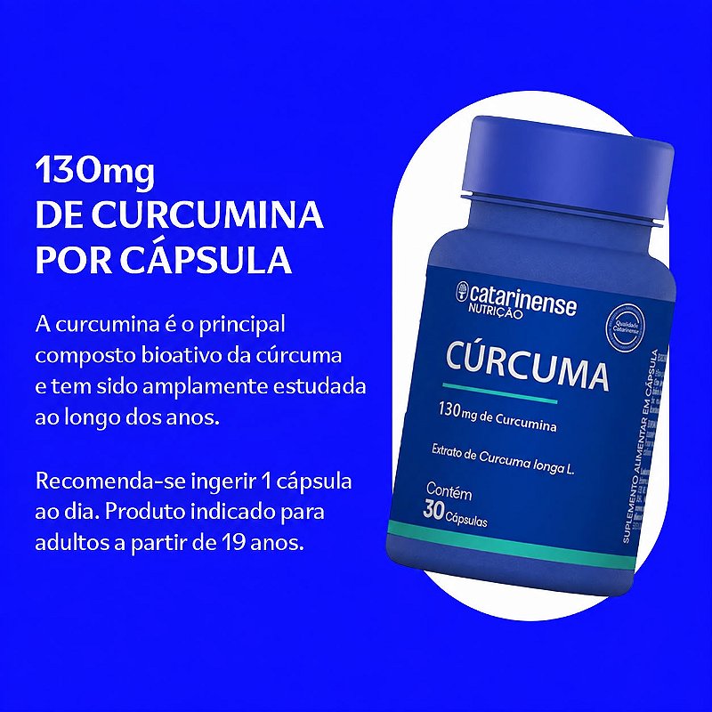 Cúrcuma 130mg Curcumina Catarinense Nutrição 30 Cápsulas