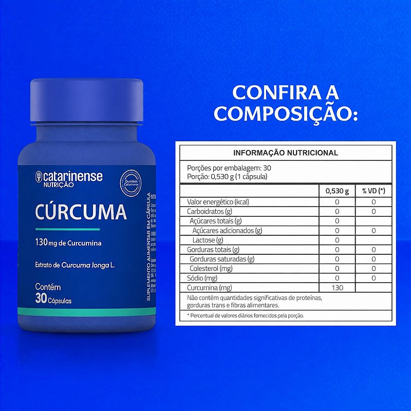Cúrcuma 130mg Curcumina Catarinense Nutrição 30 Cápsulas