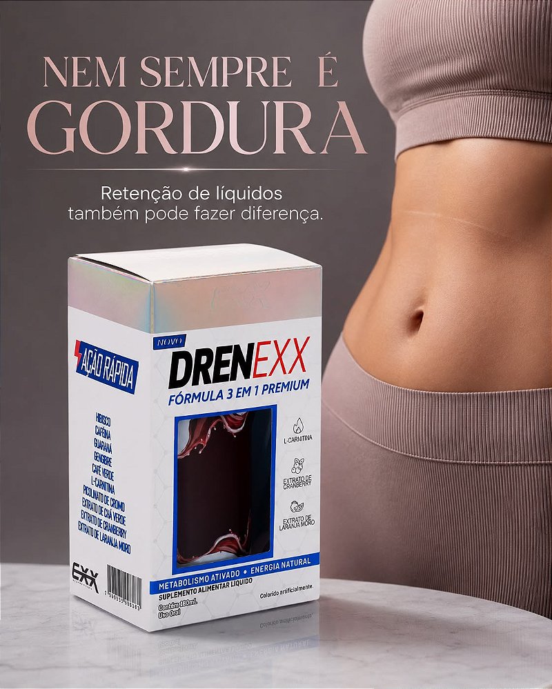 Drenexx Fórmula 3 Em 1 Premium 180ml Exx Nutrition - Termogênico emagrecedor