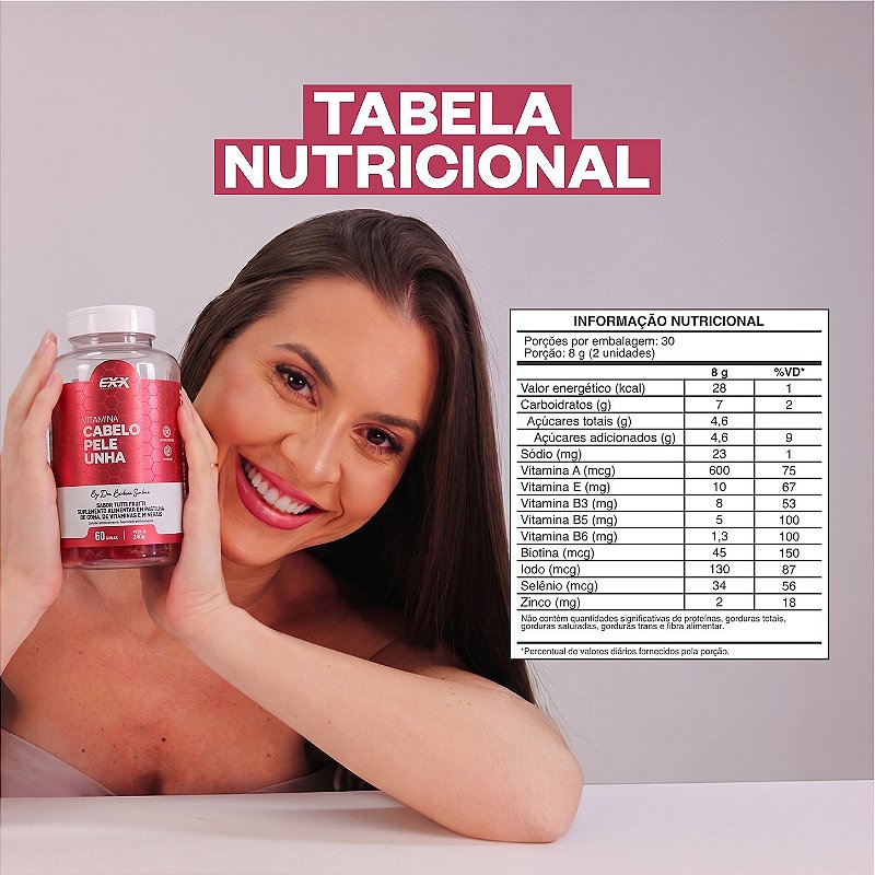 Vitamina Cabelo Pele E Unha Gummies Exx Nutrition 60 Gomas