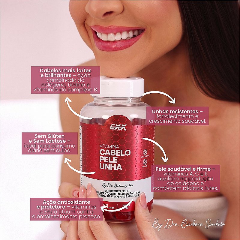Vitamina Cabelo Pele E Unha Gummies Exx Nutrition 60 Gomas
