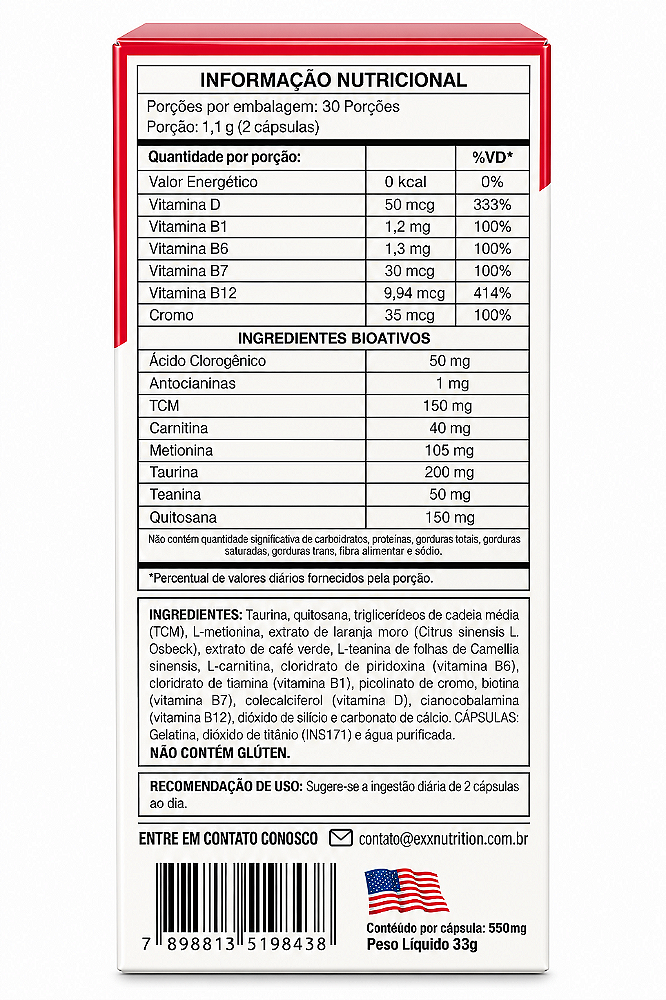 Exxdrene Termogênico Sem Cafeina Exx Nutrition 60 Cps