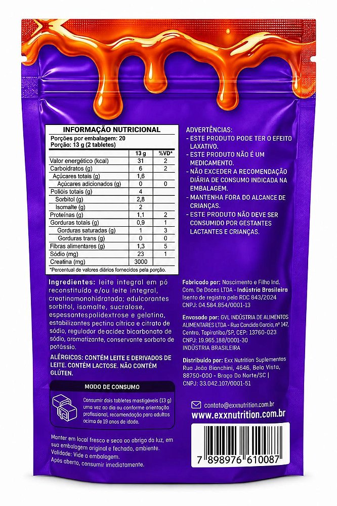 Creatina De Caramelo Rxx Nutrition 260g 20 Doses 3g 0 Açúcar