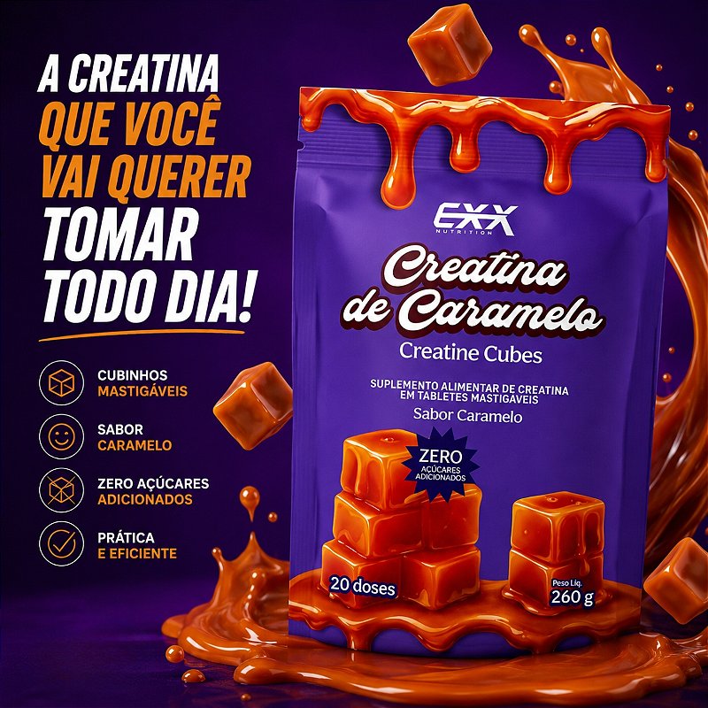 Creatina De Caramelo Rxx Nutrition 260g 20 Doses 3g 0 Açúcar