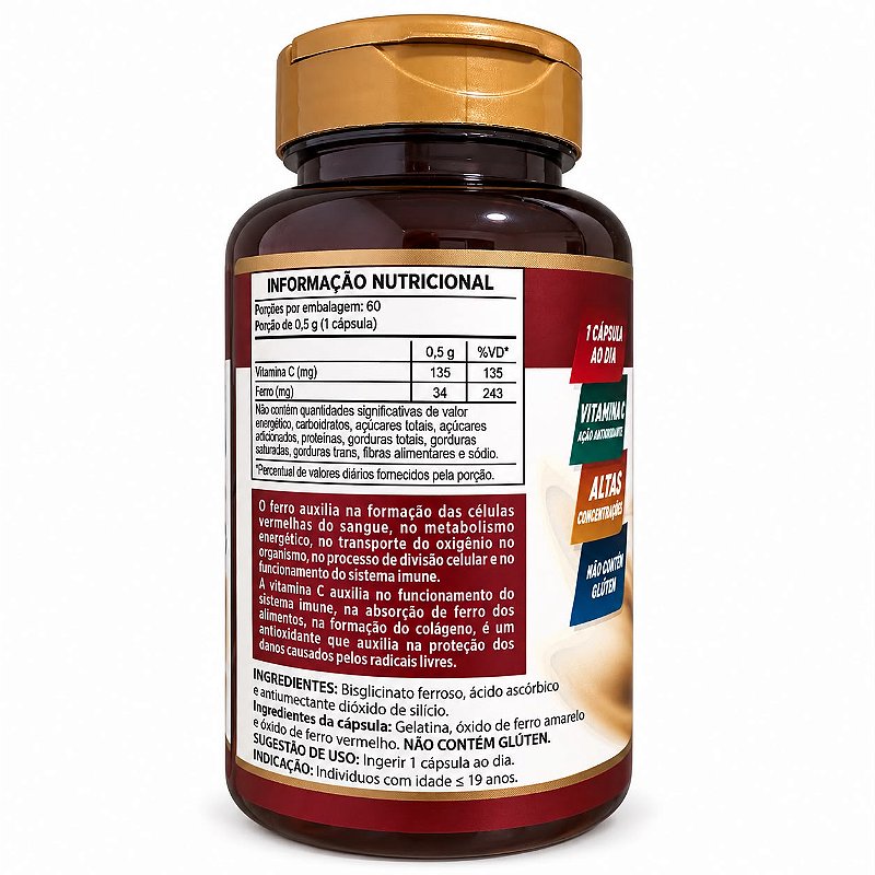 Ferro Quelado + Vitamina C Herbolab 60 Cápsulas
