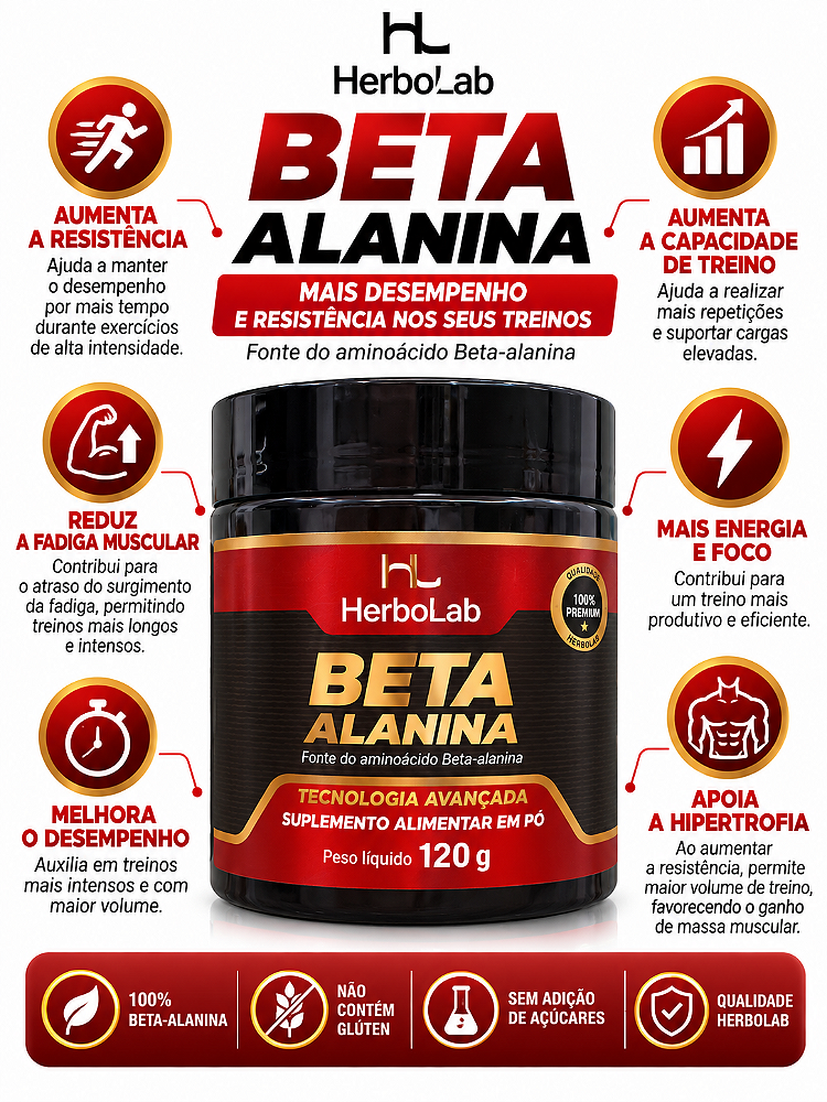 Beta Alanina 120g HerboLab Suplemento Alimentar em Pó