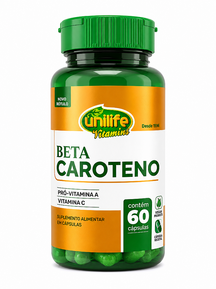 Beta Caroteno Pró-Vitamina A + Vitamina C Unilife 60 Cápsulas