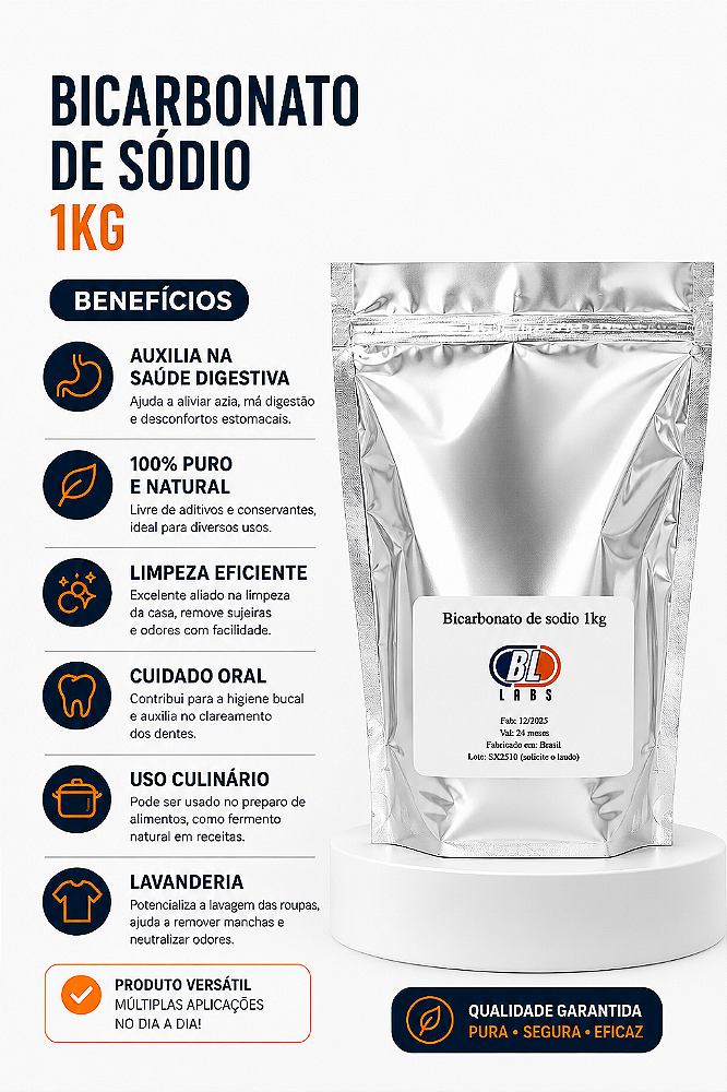 Bicarbonato De Sódio Fino Grau Alimentício 1kg