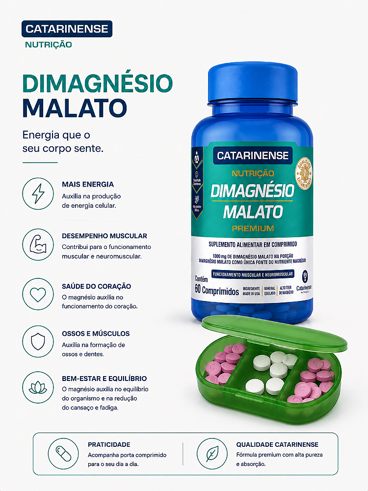 Catarinense Dimagnesio Malato Premium 1300mg 60cpr