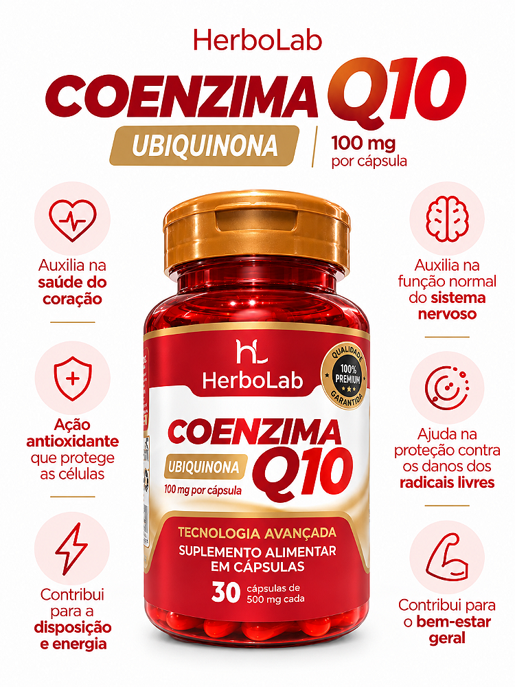 Coenzima Q10 100mg Ubiquinona HerboLab 30 Cápsulas