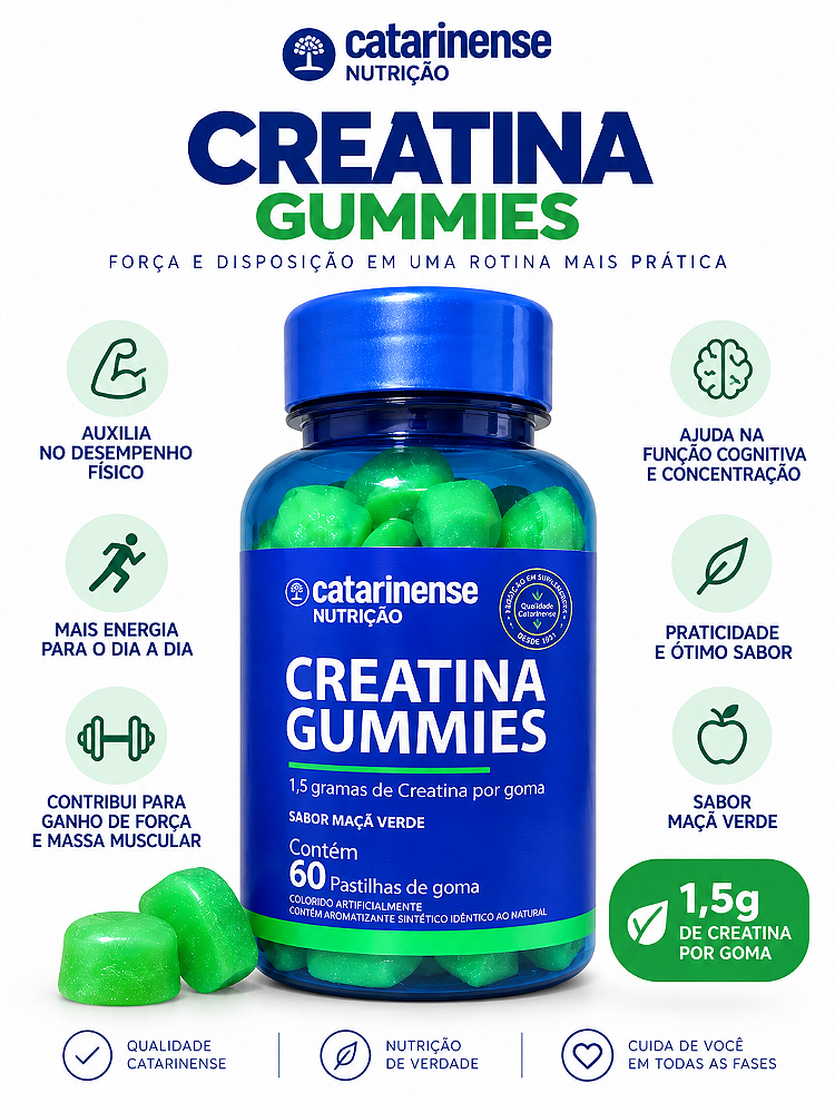 Creatina Gummies Catarinense Maçã Verde 60 Gomas 1,5g por Unidade