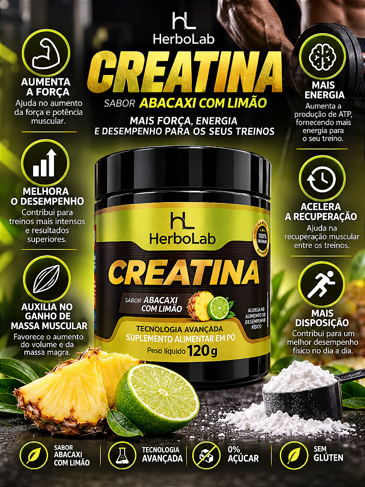 Creatina Monohidratada 120g Abacaxi com Limão HerboLab