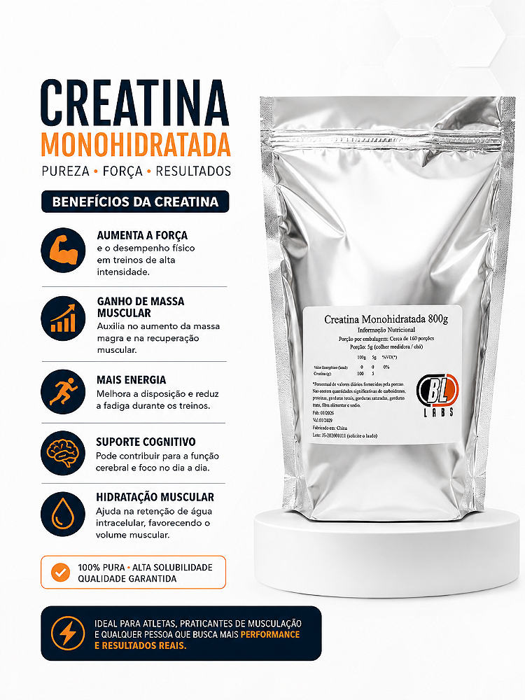 Creatina Monohidratada Importado Da China 800g Sem Sabor