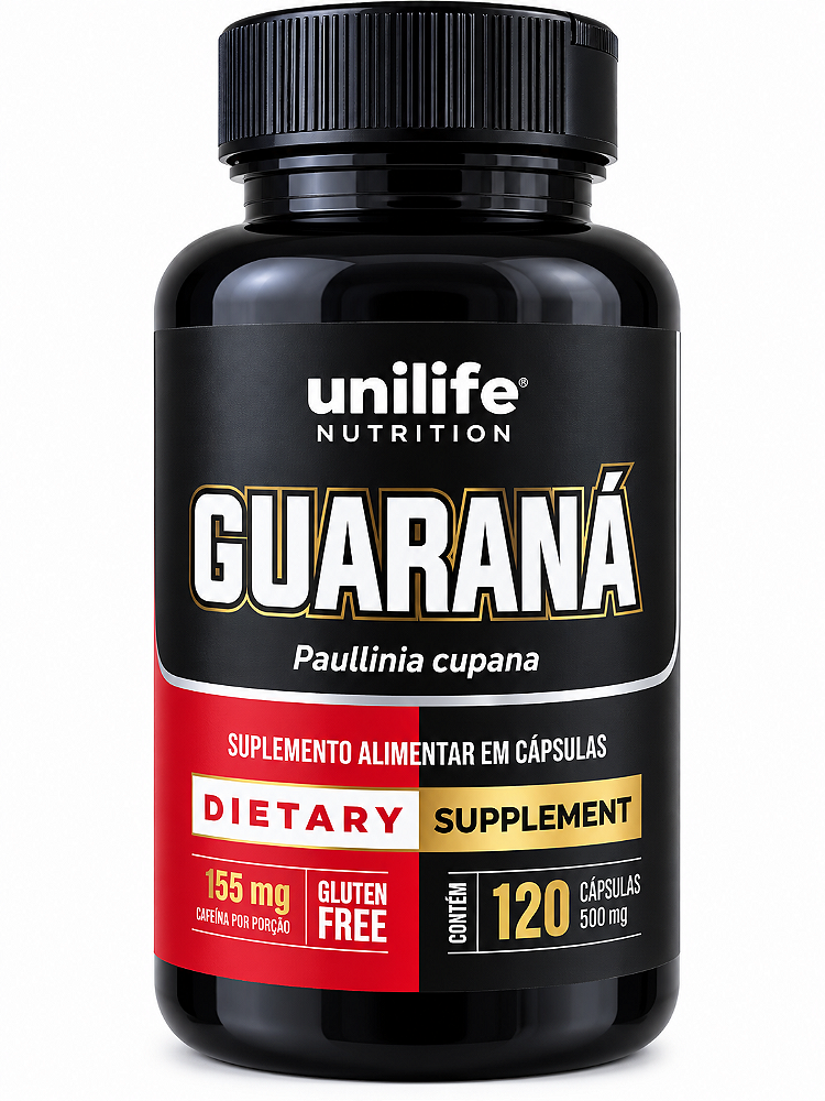 Guaraná 500mg Unilife Nutrition 120 Cápsulas 155mg Cafeína