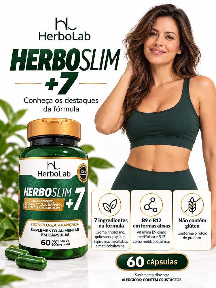 Herboslim+7 Cromo Triptofano Quitosana Psyllium 600mg 60caps