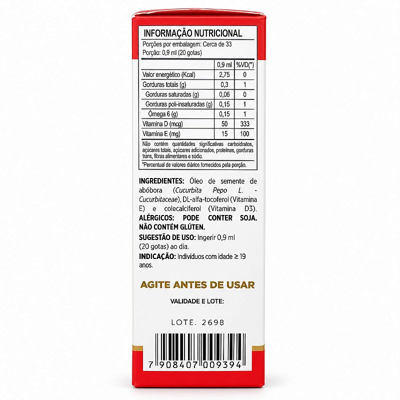 Óleo de Semente de Abóbora Gotas D3 + Vitamina E HerboLab 30ml
